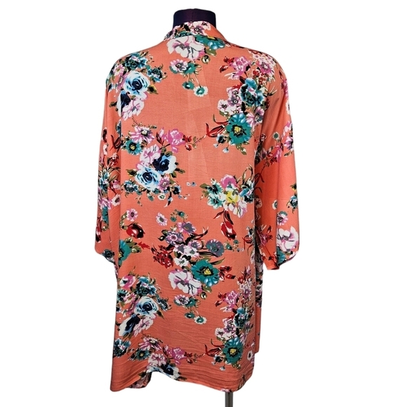 PinkBlush Coral Floral Rayon Kimono Robe Cover-Up Size Medium Women's - Picture 5 of 10